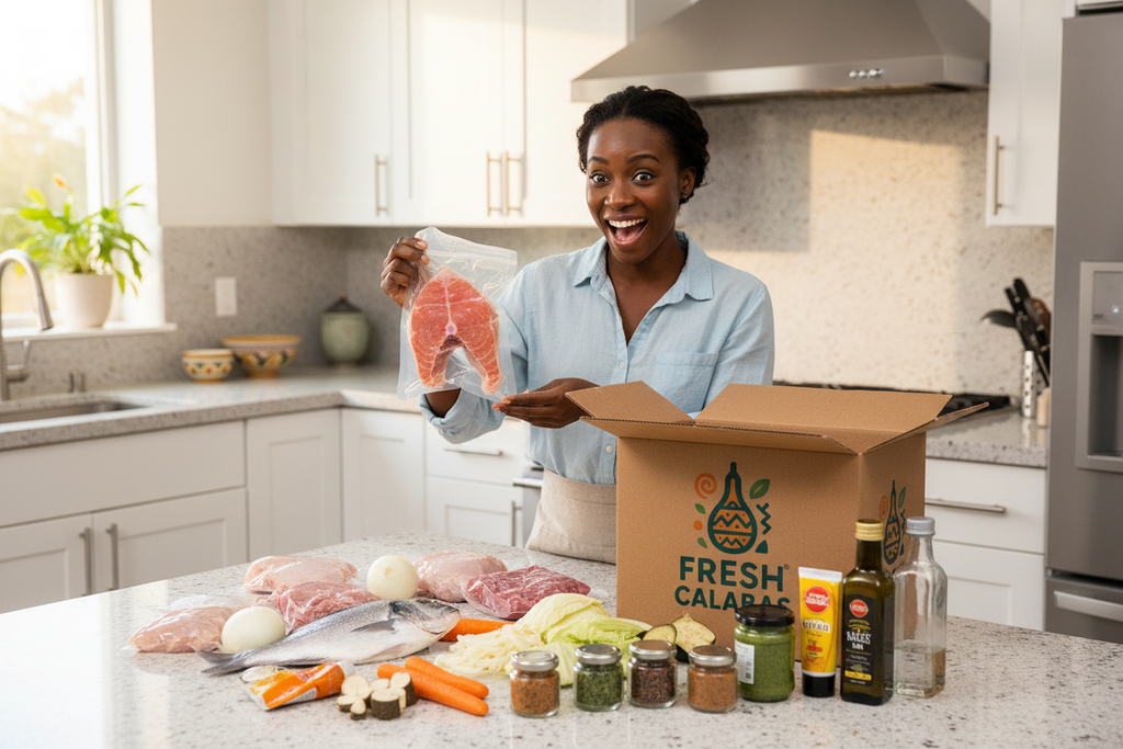 Cliente découvrant sa box Fresh Calabas