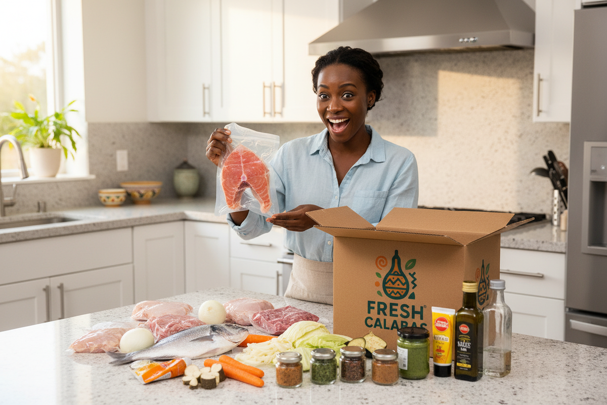 Cliente découvrant sa box Fresh Calabas