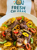 Riz à l'Agneau Fresh Calabas - plat servi avec poivrons colorés